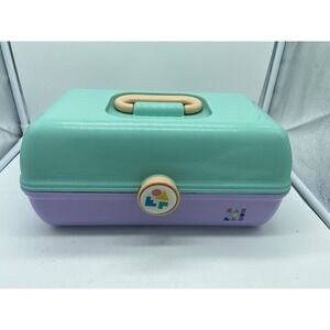 Caboodles Pretty in Petite Makeup Case‎ Purple Teal Peach Mirror Tray EUC